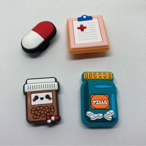 Jibbitz shoe charms that fit crocs and similar clog shoe. Set of 4 medical theme